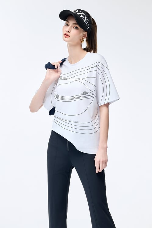星球軌跡印花T恤上衣,T-Shirt