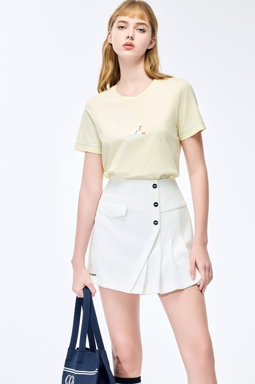 奶油布丁色印花T恤上衣,T-Shirt
